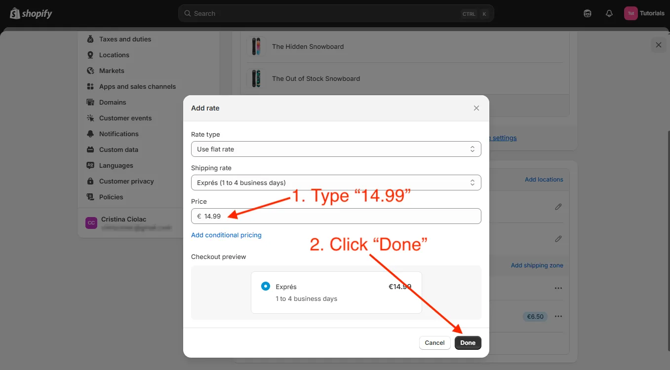Shopify admin add express shipping