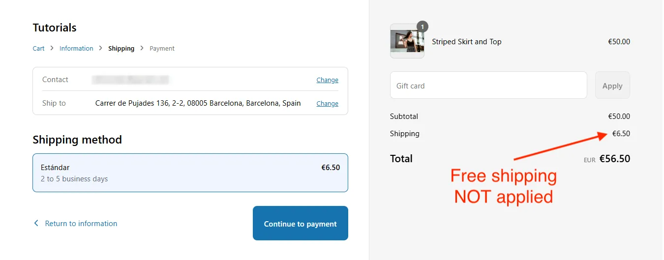 Shopify checkout standart shipping
