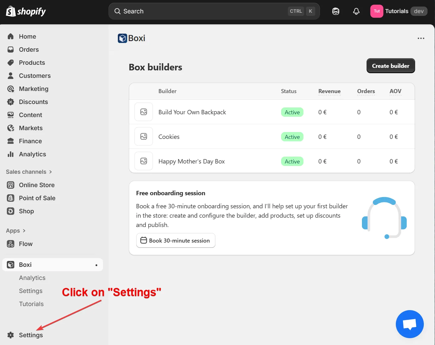 Shopify settings